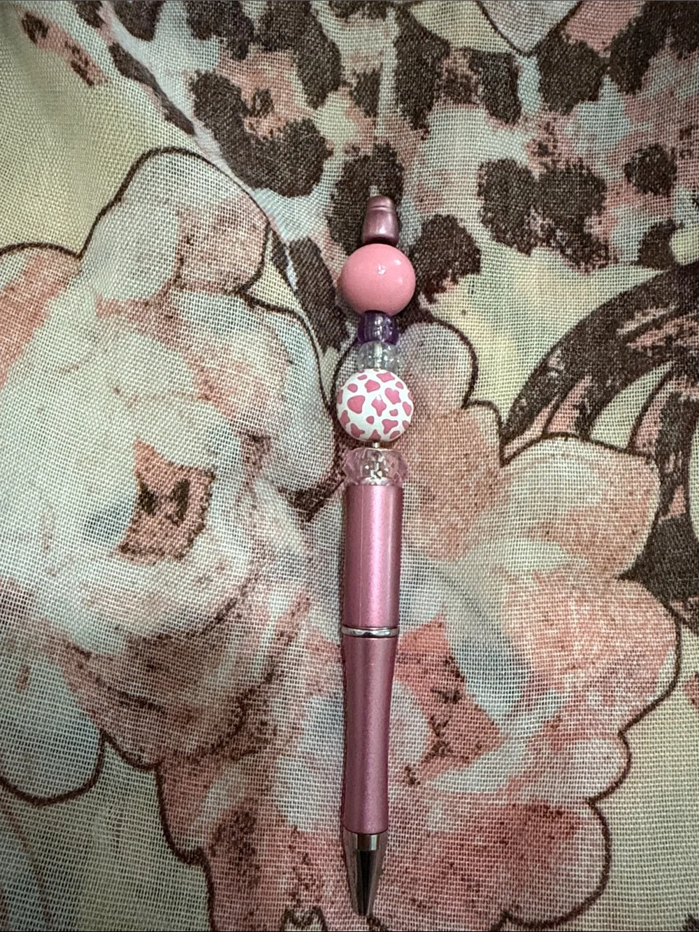 Pink Beaded Ballpoint Pen with Decorative Accents